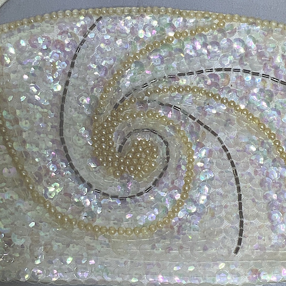 La Regale Vintage Evening Clutch Bag 1960 Pearl Beaded Sparkle Sequin Off White - Picture 2 of 16